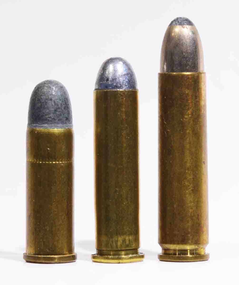 Left to right: .32 S&W Long, .300 Rook Rifle and .30 Carbine.